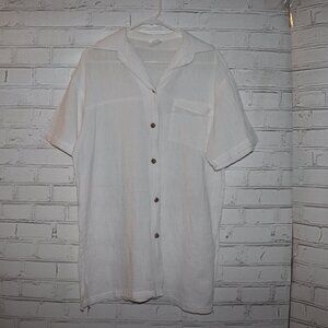 🤍 Sun Streak Button‑Up Swim Cover‑Up · Women’s Medium